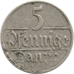 Монета Данциг 5 пфеннигов 1923 год