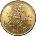 Италия 20 лир 1991 год