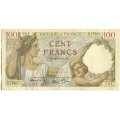 Франция 100 франков 1941 год - след от степлера - F-VF