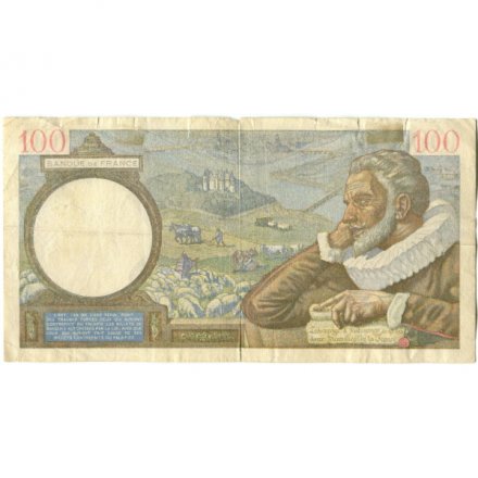 Франция 100 франков 1941 год - след от степлера - F-VF