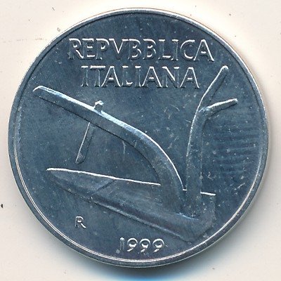 Италия 10 лир 1999 год