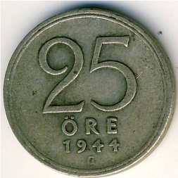 Швеция 25 эре 1944 год - Густав V