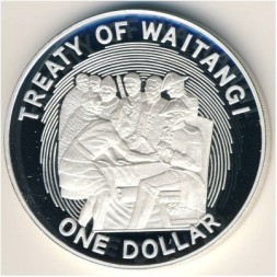 Новая Зеландия 1 доллар 1990 год - 150 лет подписанию Договора Вайтанги (Proof)