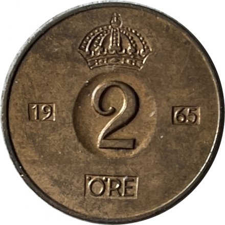 Швеция 2 эре 1965 год - Король Густав VI Адольф