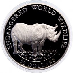 Острова Кука 50 долларов 1990 год - Вымирающие виды - Носорог