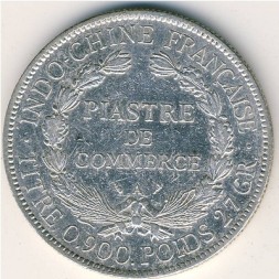 Монета Французский Индокитай 1 пиастр 1907 год