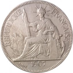 Французский Индокитай 1 пиастр 1907 год