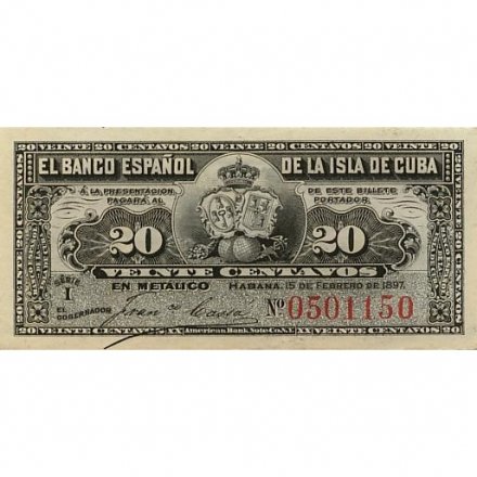 Куба 20 сентаво 1897 год - UNC