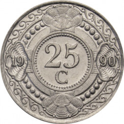 Антильские острова 25 центов 1990 год