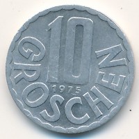 Монета Австрия 10 грошей 1975 год