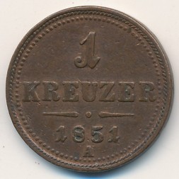 Монета Австрия 1 крейцер 1851 год (A)
