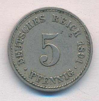 Германия 5 пфеннигов 1891 год (A)