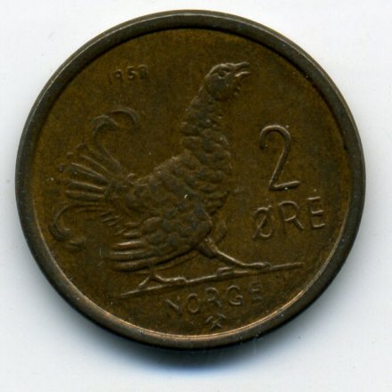 Норвегия 2 эре 1958 год - Король Улаф V