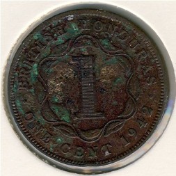 Монета Британский Гондурас 1 цент 1942 год