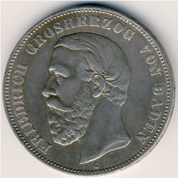 Баден 5 марок 1876 год