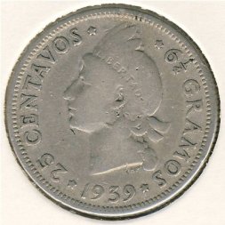 Доминиканская республика 25 сентаво 1939 год
