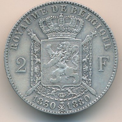 Бельгия 2 франка 1880 год