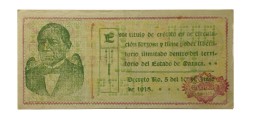 Мексика 1 песо 1915 год - Генеральный казначей штата Оахаса - серия Р - бумага без линий - ХF+