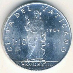 Ватикан 10 лир 1965 год Папа Павел VI