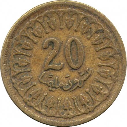 Тунис 20 миллимов 1960 (AH 1380) год