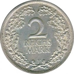 Веймарская республика 2 рейхсмарки 1926 год (F)