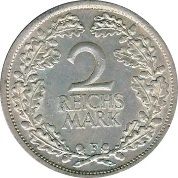 Веймарская республика 2 рейхсмарки 1926 год (F)