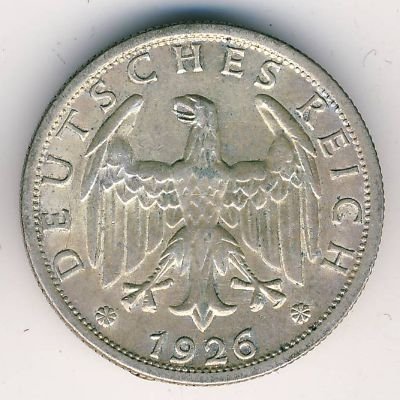 Веймарская республика 2 рейхсмарки 1926 год (F)