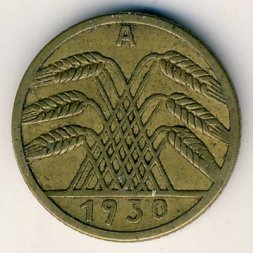 Веймарская республика 5 рейхспфеннигов 1930 год (A)
