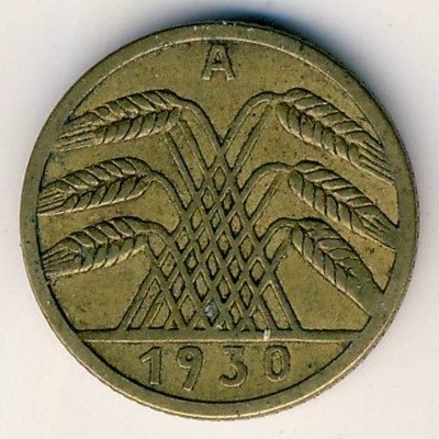 Веймарская республика 5 рейхспфеннигов 1930 год (A)