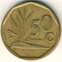 Монета ЮАР 50 центов 1993 год - Стрелитция королевская