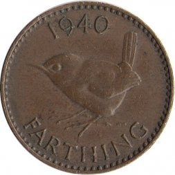 Великобритания 1 фартинг 1940 год - Крапивник
