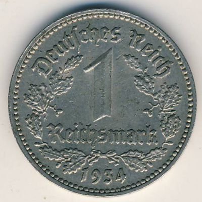 Третий Рейх 1 рейхсмарка 1934 год (J)