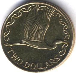 Новая Зеландия 2 доллара 2008 год - Белая цапля