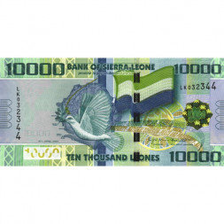 Сьерра-Леоне 10000 леоне 2021 год - Голубь, карта и флаг Сьерра-Леоне UNC