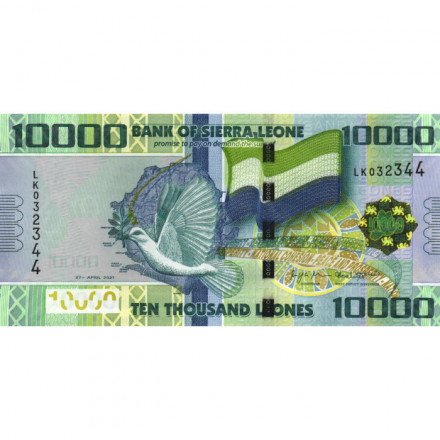 Сьерра-Леоне 10000 леоне 2021 год - Голубь, карта и флаг Сьерра-Леоне UNC