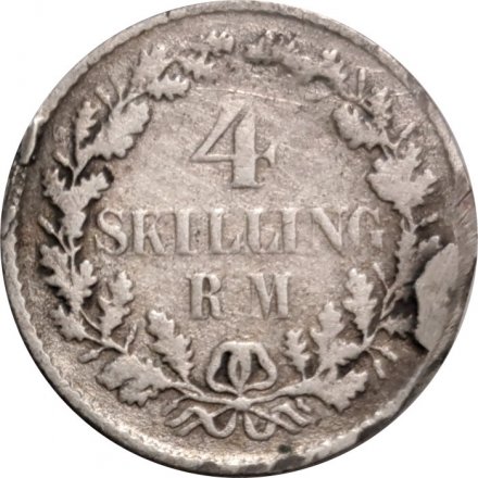Дания 4 скиллинг-ригсмёнта 1854 год