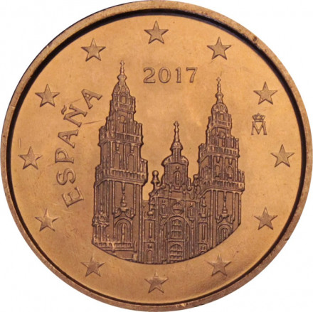 Испания 1 евроцент 2017 год - Кафедральный собор Сантьяго-де-Компостела