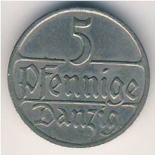 Монета Данциг 5 пфеннигов 1928 год