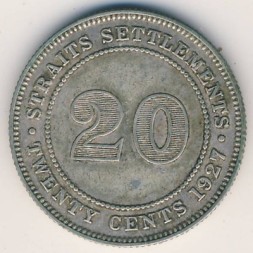 Монета Стрейтс-Сетлментс 20 центов 1927 год - Король Георг V