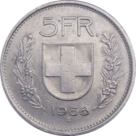 Швейцария 5 франков 1968 год