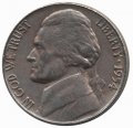 США 5 центов 1954 год - Томас Джефферсон (без отметки МД)