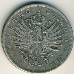 Италия 1 лира 1907 год
