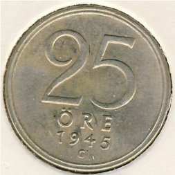 Швеция 25 эре 1945 год