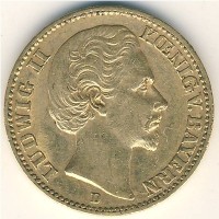 Монета Бавария 20 марок 1872 год