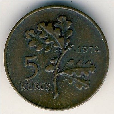 Турция 5 куруш 1970 год