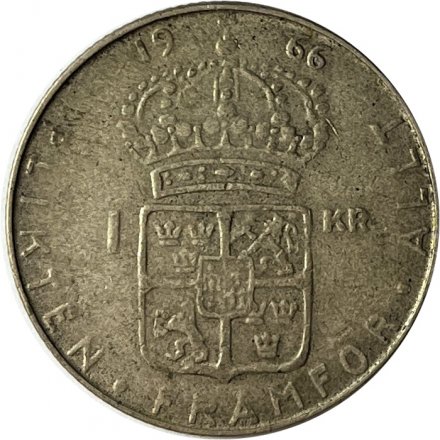 Швеция 1 крона 1966 год - Король Густав VI Адольф