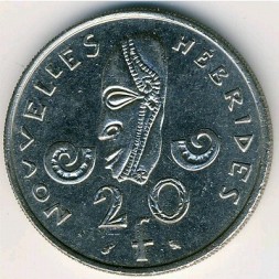Монета Новые Гебриды 20 франков 1967 год