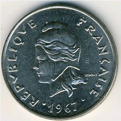 Новые Гебриды 20 франков 1967 год