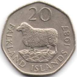 Фолклендские острова 20 пенсов 1987 год - Овца ромни-марш