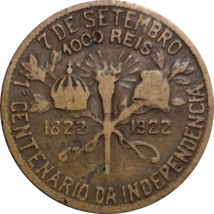 Бразилия 1000 рейс 1922 год - 100-летие независимости (Корректная надпись: &quot;BRASIL&quot;)